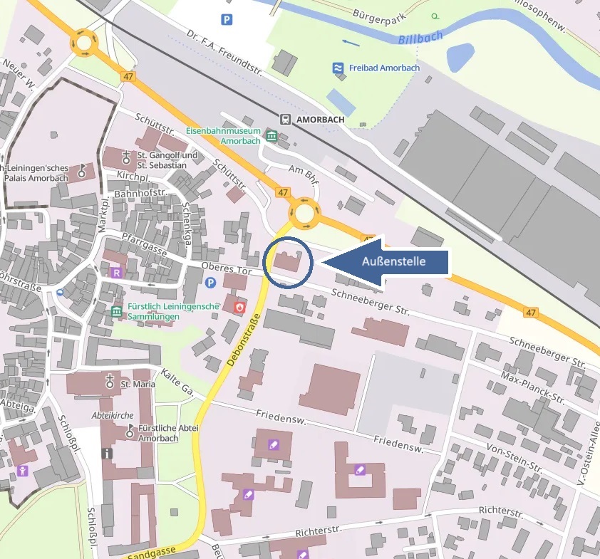 Stadplanausschnitt Amorbach mit markiertem Außenstellenstandort